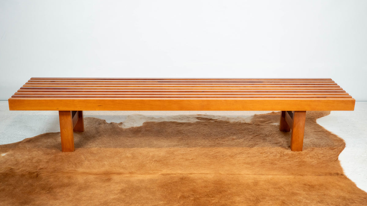 Mid Century Charles Webb Cherry Wood Slat Bench, c. 1990s
