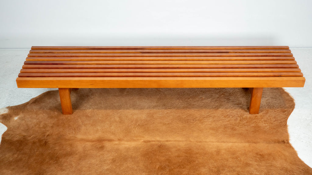 Mid Century Charles Webb Cherry Wood Slat Bench, c. 1990s