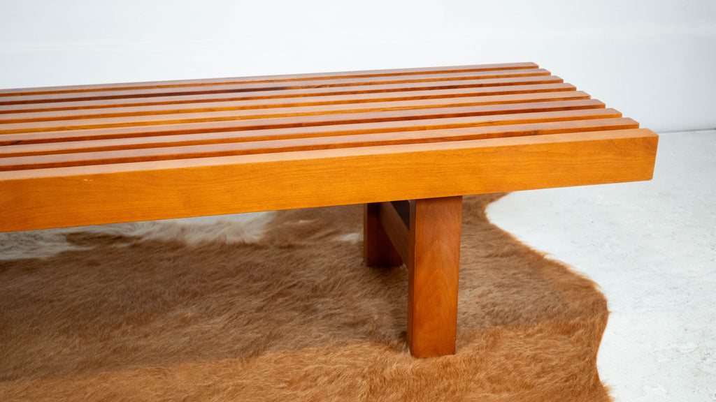 Mid Century Charles Webb Cherry Wood Slat Bench, c. 1990s