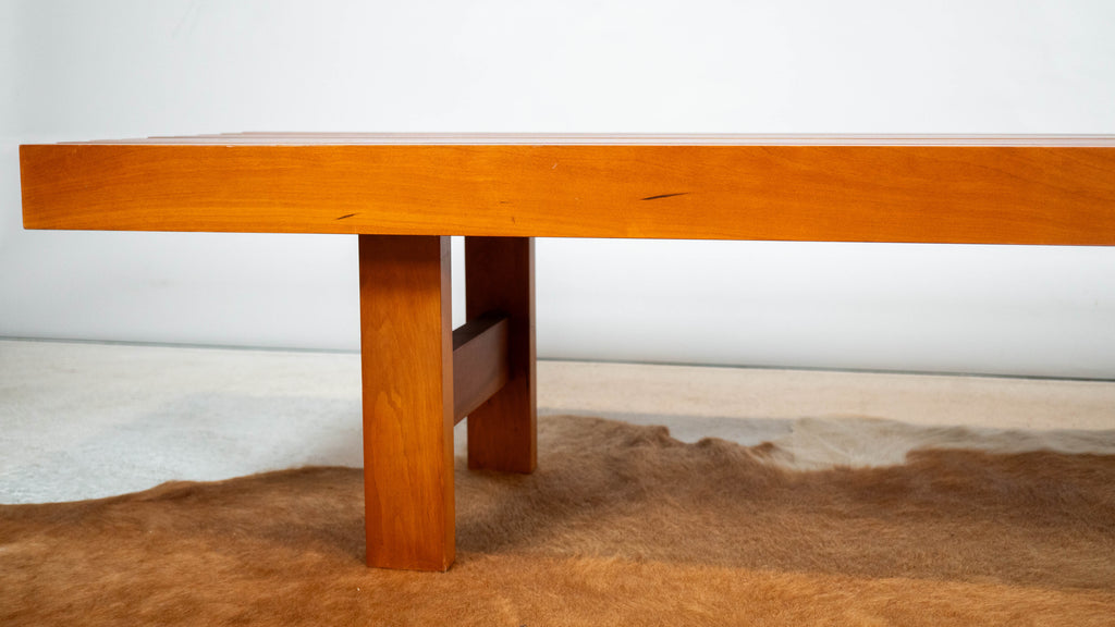 Mid Century Charles Webb Cherry Wood Slat Bench, c. 1990s