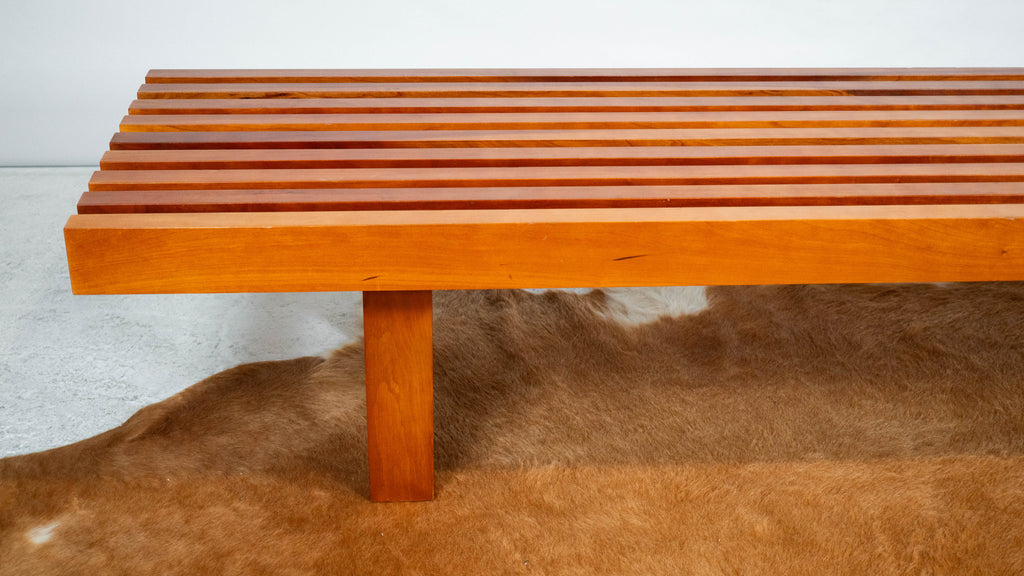 Mid Century Charles Webb Cherry Wood Slat Bench, c. 1990s