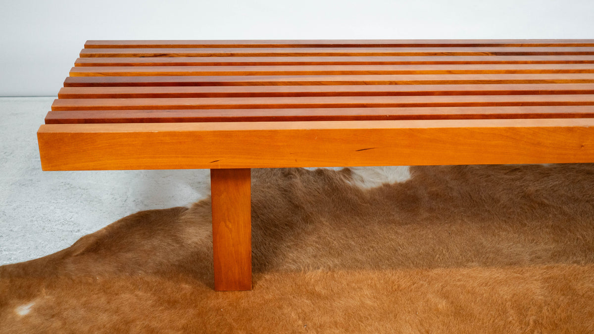 Mid Century Charles Webb Cherry Wood Slat Bench, c. 1990s