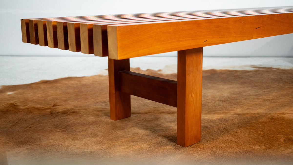 Mid Century Charles Webb Cherry Wood Slat Bench, c. 1990s