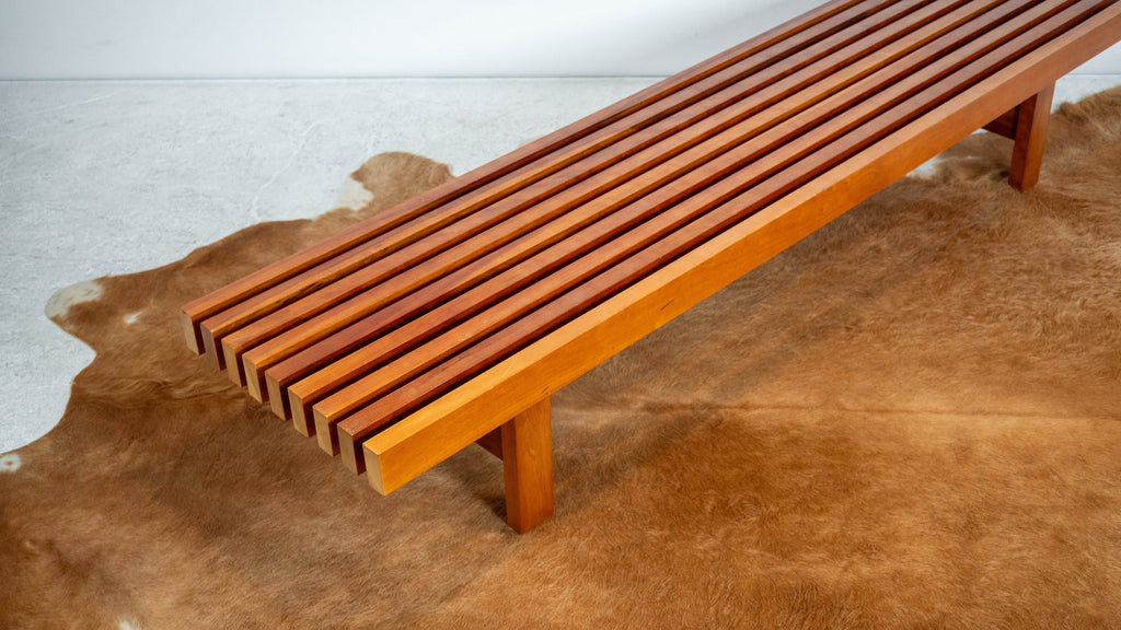 Mid Century Charles Webb Cherry Wood Slat Bench, c. 1990s