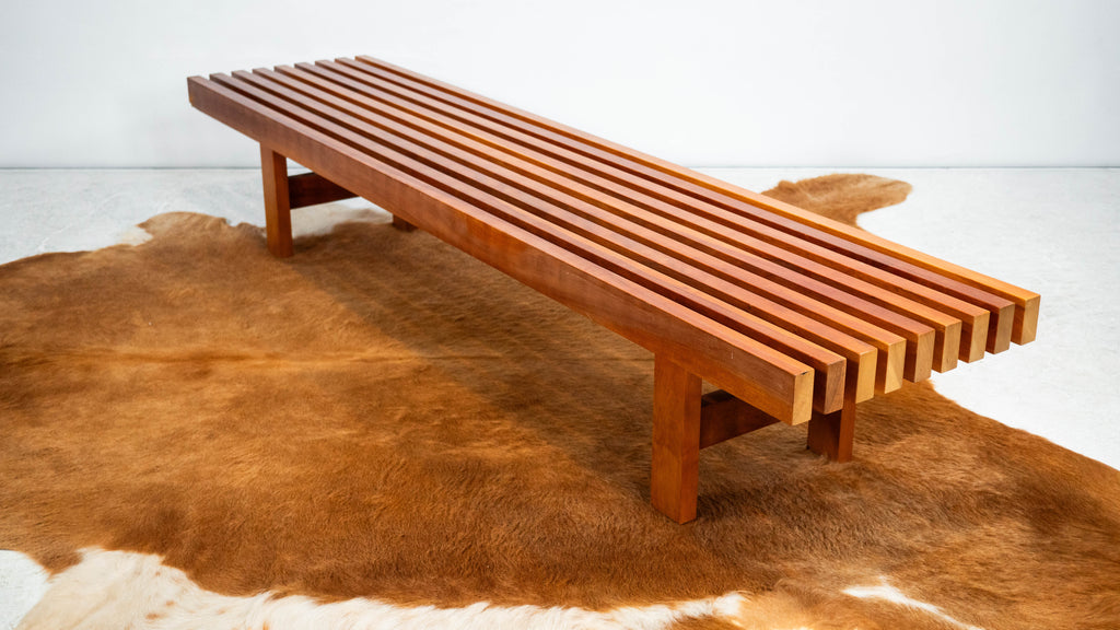 Mid Century Charles Webb Cherry Wood Slat Bench, c. 1990s
