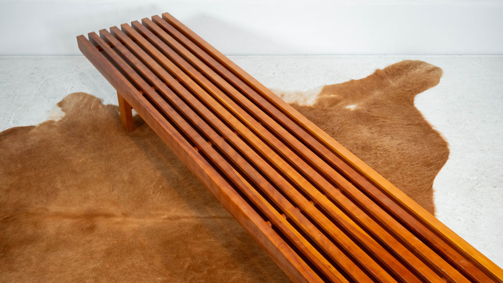 Mid Century Charles Webb Cherry Wood Slat Bench, c. 1990s
