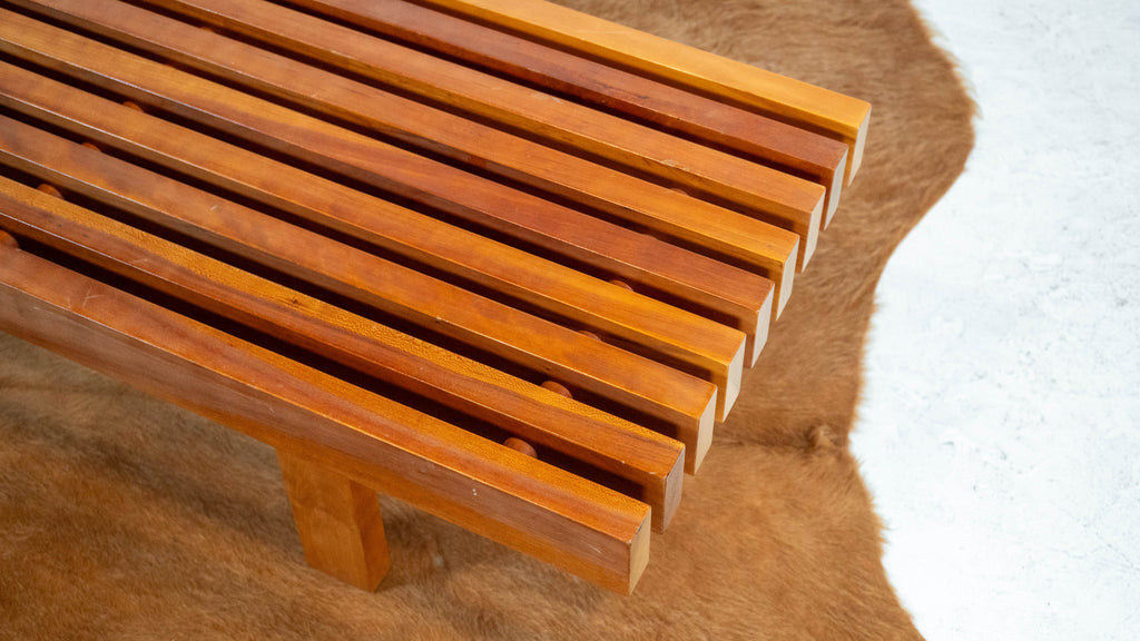 Mid Century Charles Webb Cherry Wood Slat Bench, c. 1990s