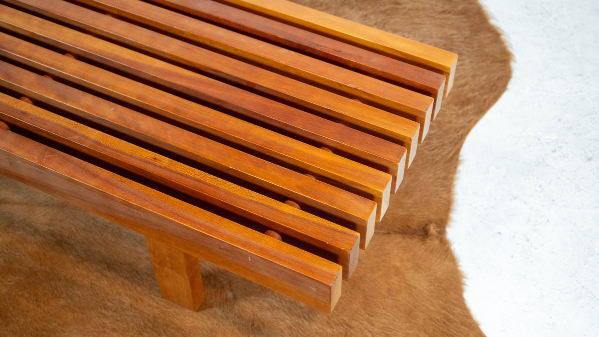 Mid Century Charles Webb Cherry Wood Slat Bench, c. 1990s