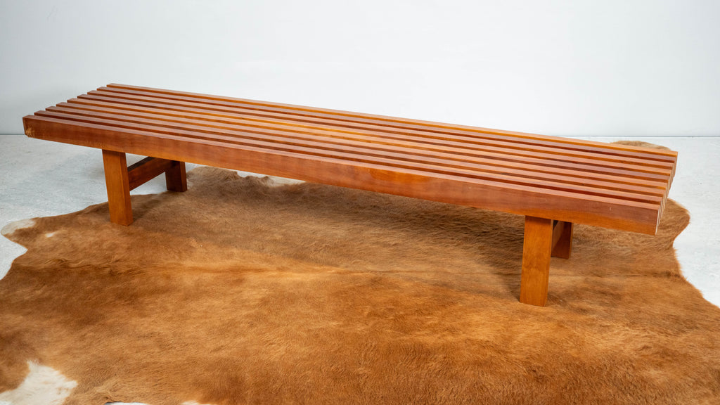 Mid Century Charles Webb Cherry Wood Slat Bench, c. 1990s