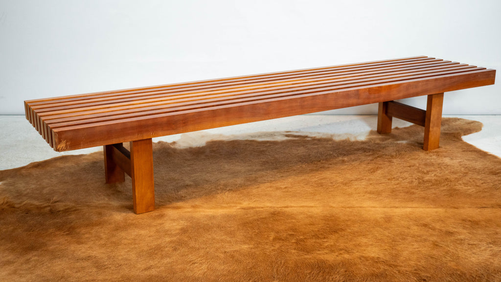 Mid Century Charles Webb Cherry Wood Slat Bench, c. 1990s