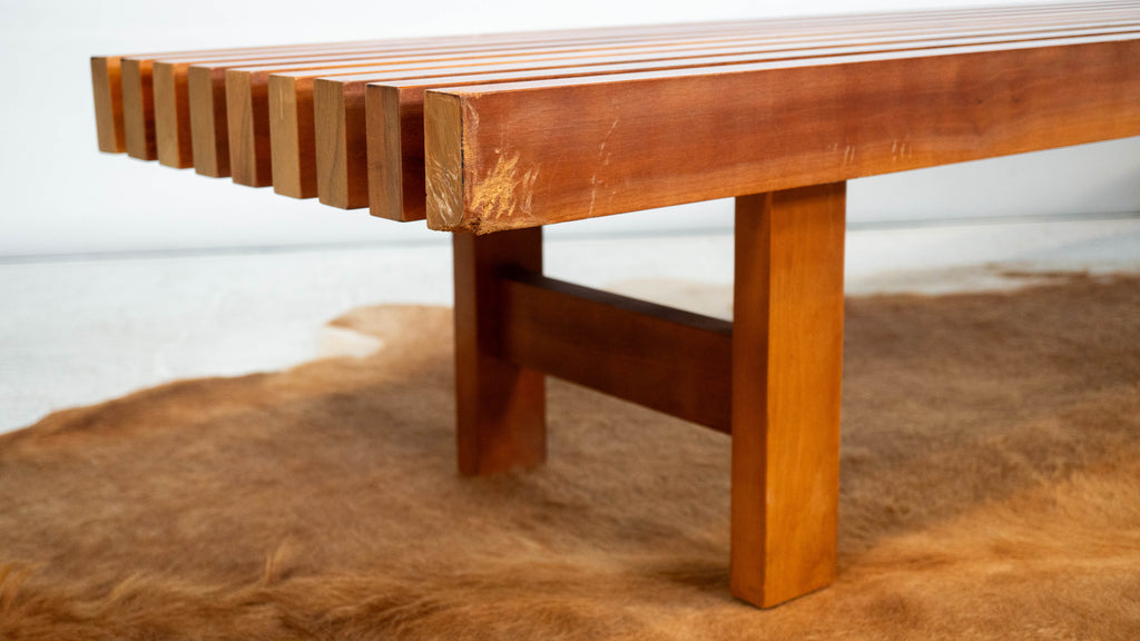 Mid Century Charles Webb Cherry Wood Slat Bench, c. 1990s