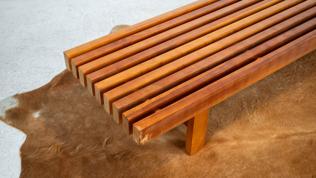 Mid Century Charles Webb Cherry Wood Slat Bench, c. 1990s