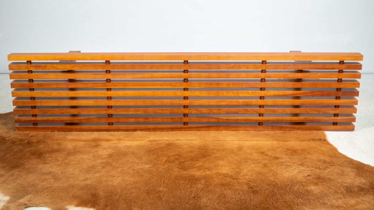 Mid Century Charles Webb Cherry Wood Slat Bench, c. 1990s