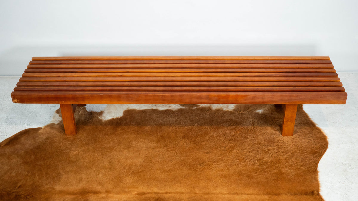 Mid Century Charles Webb Cherry Wood Slat Bench, c. 1990s