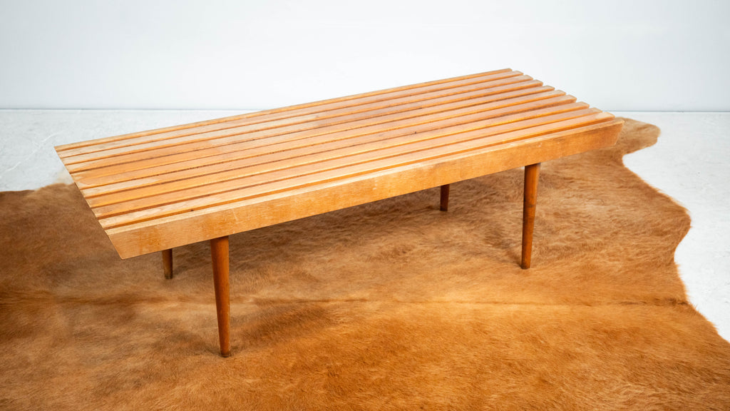 Mid-Century Modern Slat Wood & Glass Coffee Table