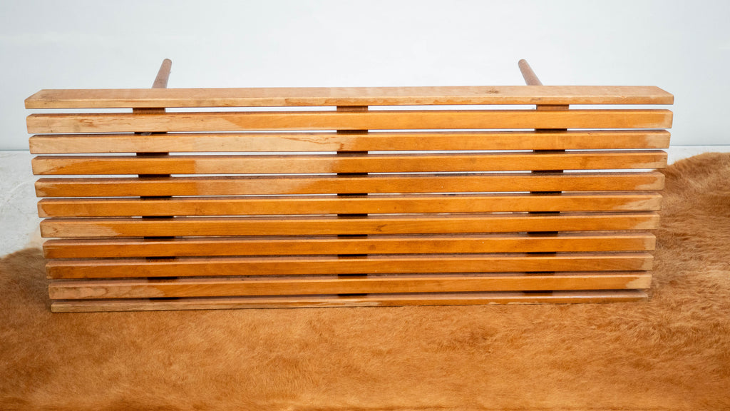 Mid-Century Modern Slat Wood & Glass Coffee Table