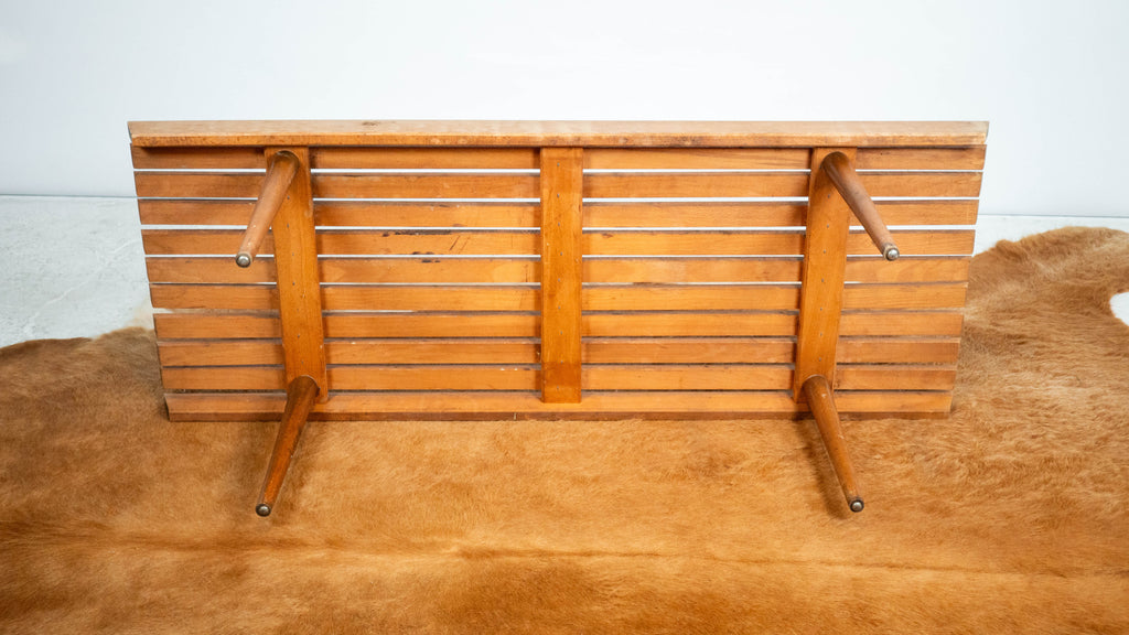 Mid-Century Modern Slat Wood & Glass Coffee Table