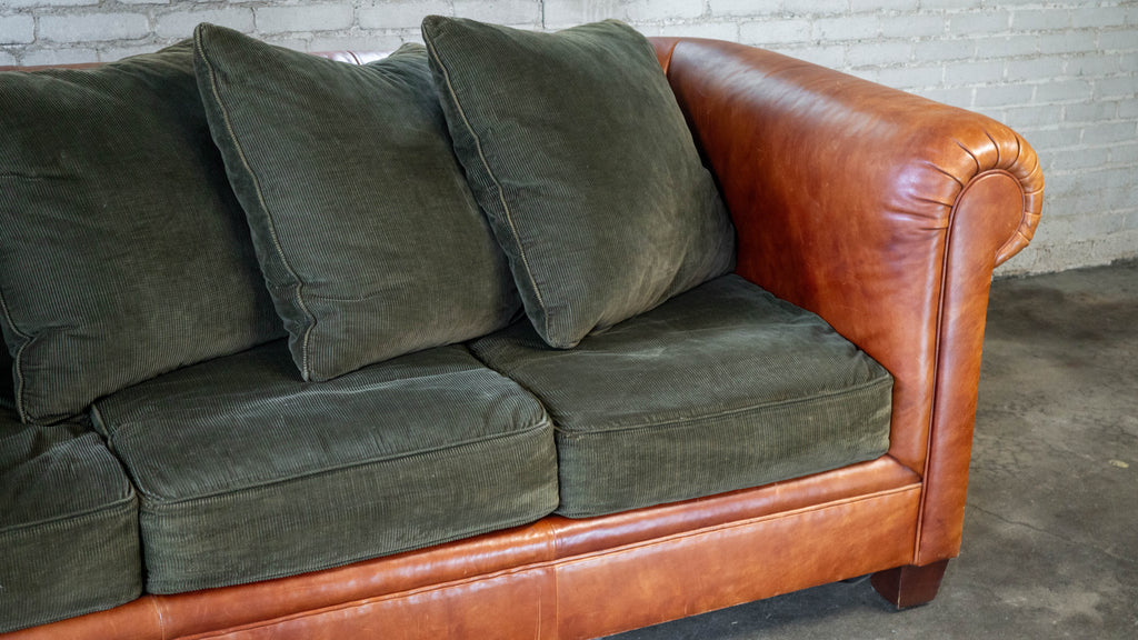 Ralph Lauren Chesterfield Cognac Leather and Corduroy Sofa