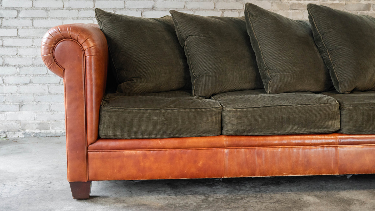 Ralph Lauren Chesterfield Cognac Leather and Corduroy Sofa