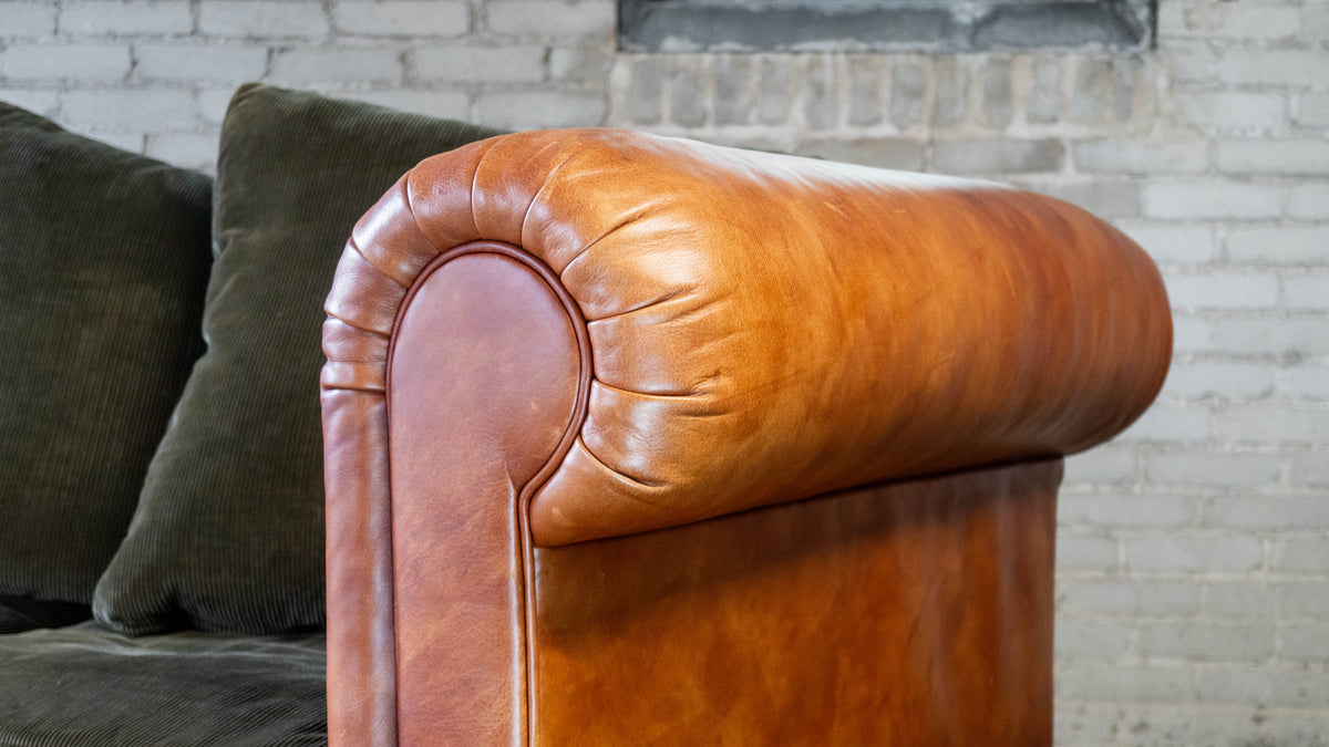 Ralph Lauren Chesterfield Cognac Leather and Corduroy Sofa