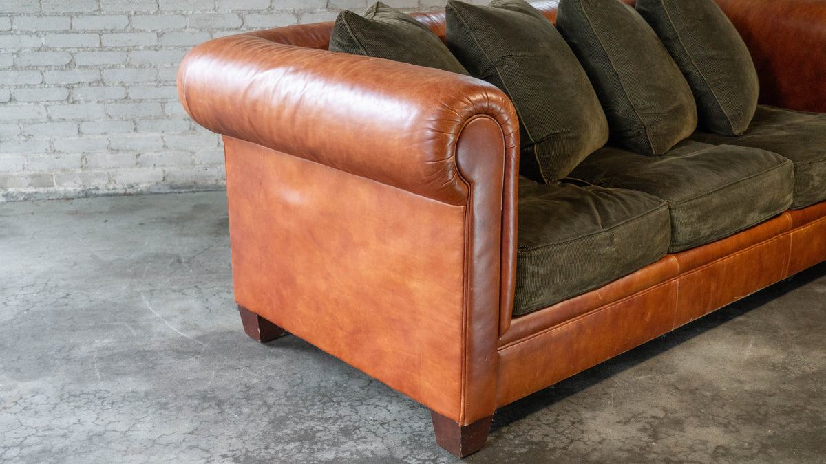 Ralph Lauren Chesterfield Cognac Leather and Corduroy Sofa