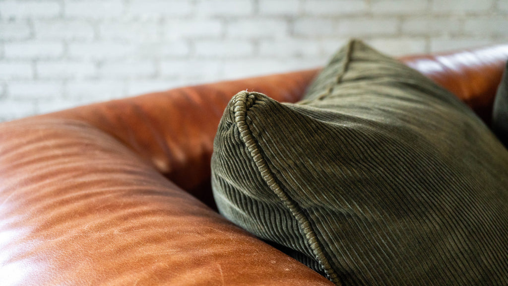 Ralph Lauren Chesterfield Cognac Leather and Corduroy Sofa