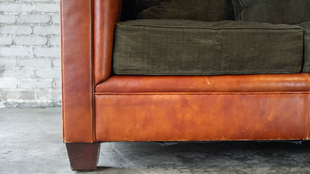 Ralph Lauren Chesterfield Cognac Leather and Corduroy Sofa