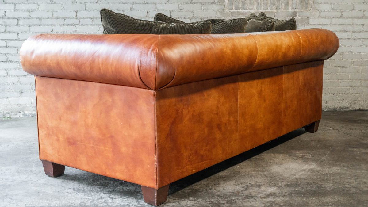 Ralph Lauren Chesterfield Cognac Leather and Corduroy Sofa