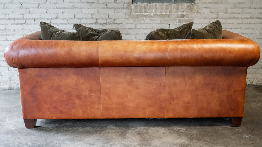 Ralph Lauren Chesterfield Cognac Leather and Corduroy Sofa