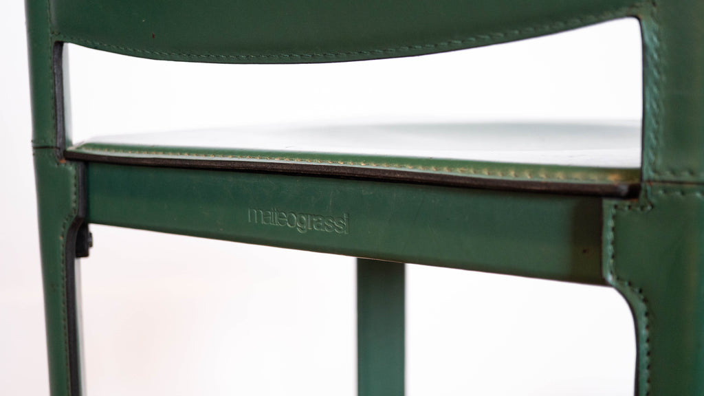 1980s Mid-Century Matteo Grassi Green Saddle Leather Sistina Counter Stools - A Pair