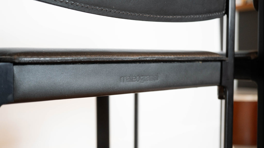 1980s Matteo Grassi Black Saddle Leather Sistina Bar Stools - Set of 4