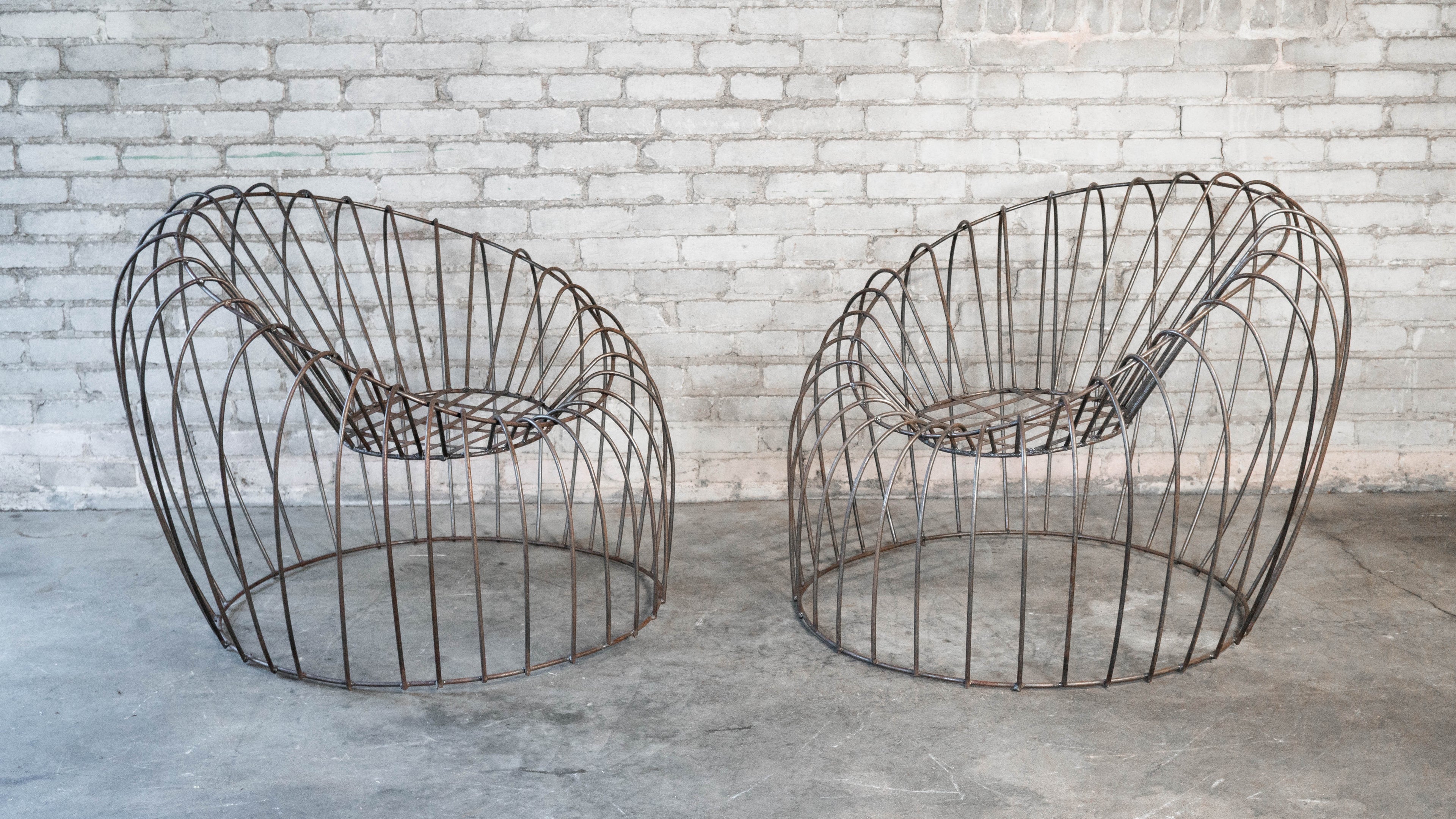 Mid Century Iron Bubble Lounge Chairs - a Pair