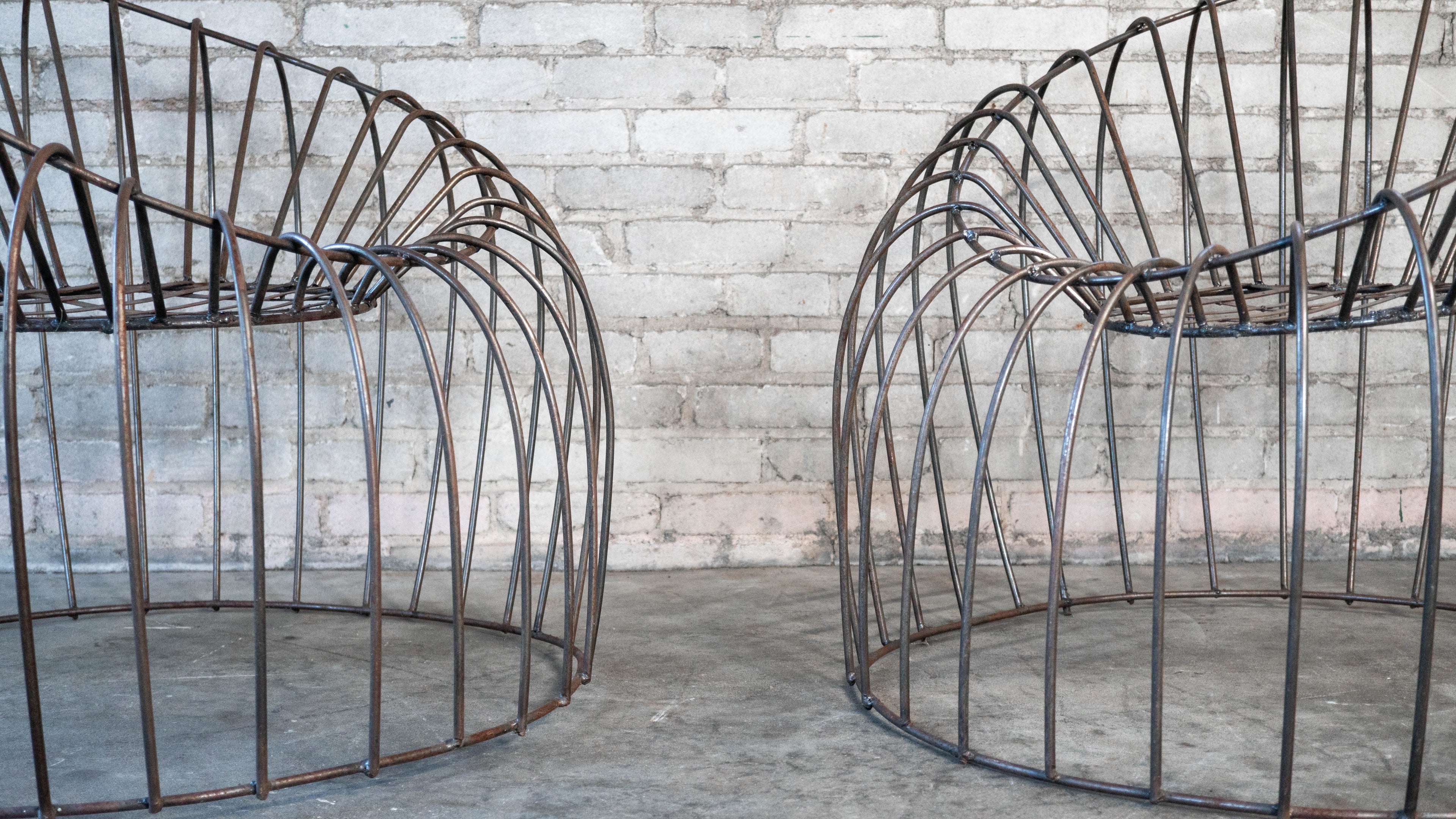 Mid Century Iron Bubble Lounge Chairs - a Pair