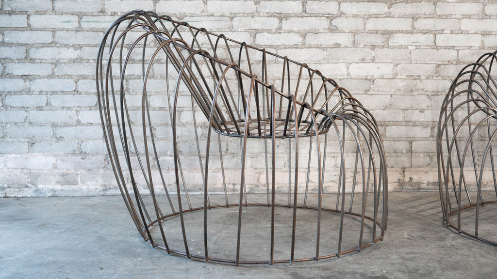 Mid Century Iron Bubble Lounge Chairs - a Pair