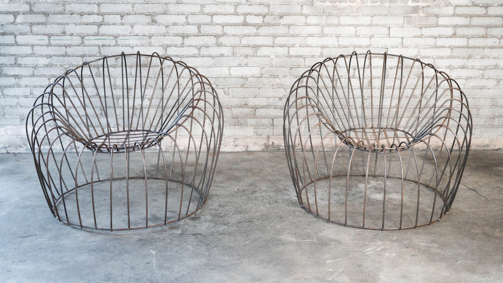 Mid Century Iron Bubble Lounge Chairs - a Pair