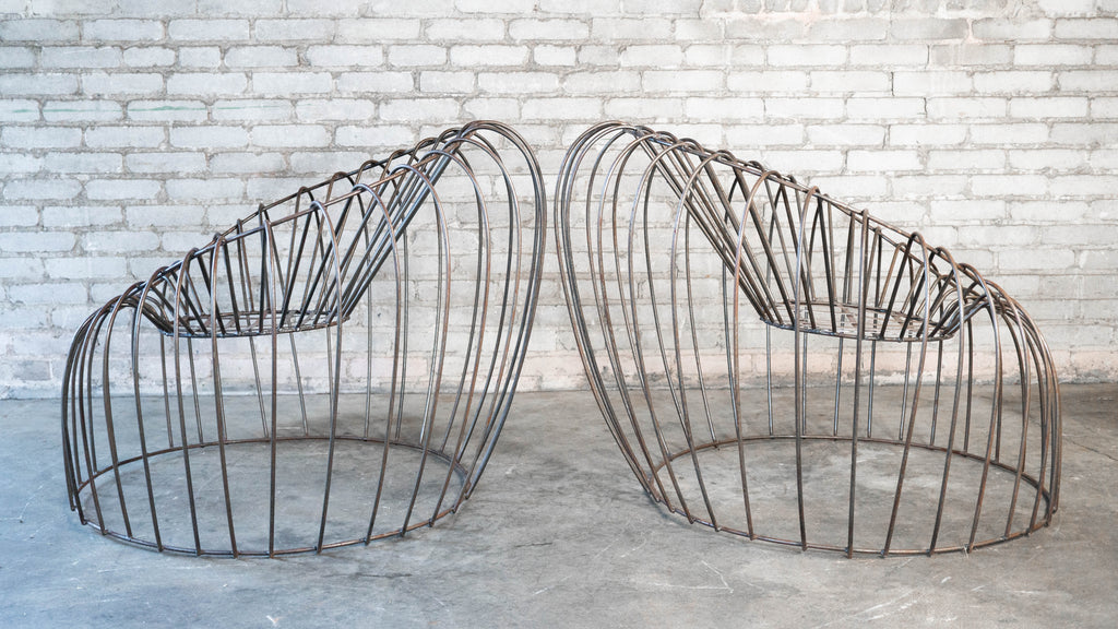 Mid Century Iron Bubble Lounge Chairs - a Pair