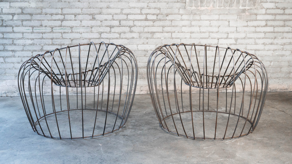 Mid Century Iron Bubble Lounge Chairs - a Pair