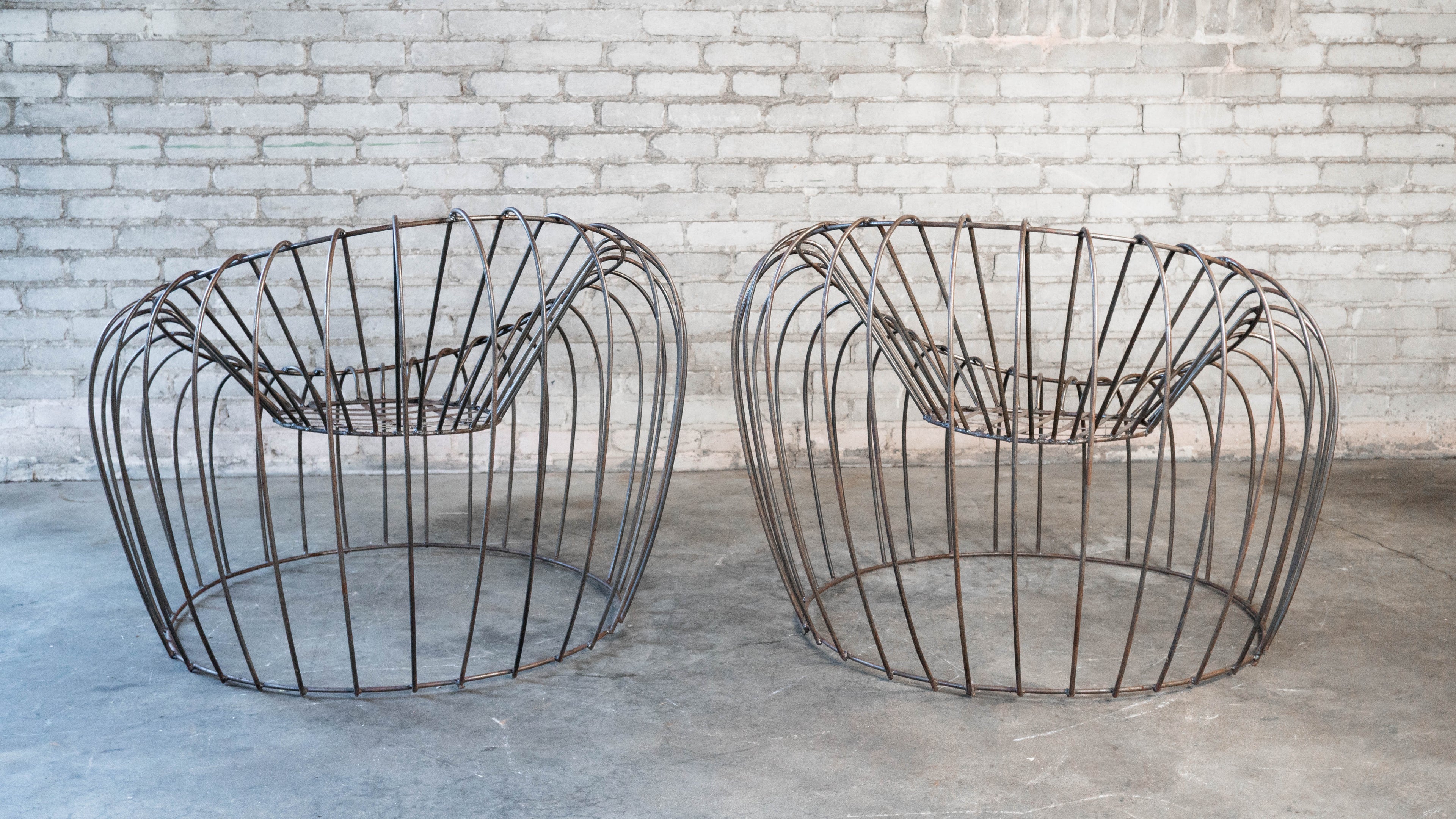 Mid Century Iron Bubble Lounge Chairs - a Pair