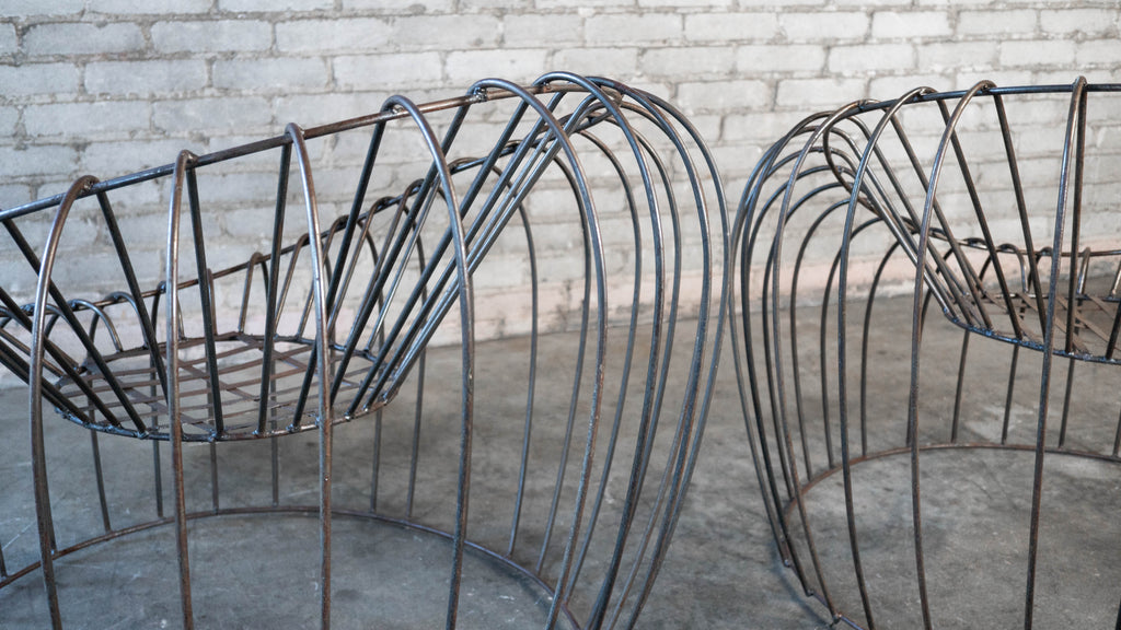 Mid Century Iron Bubble Lounge Chairs - a Pair