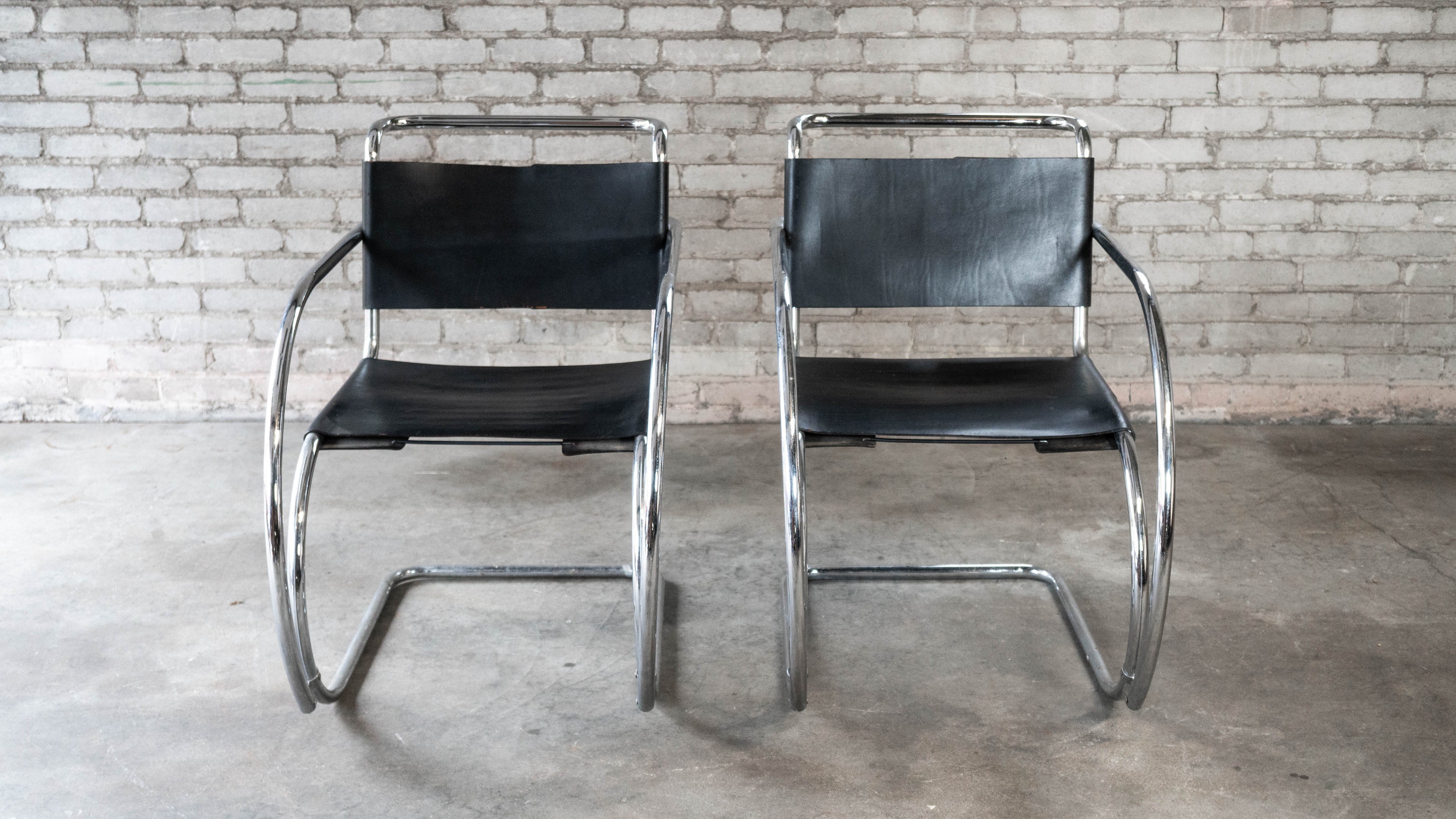 Vintage Mid Century Chairs Mies Van Der Rohe 'Mr20' Attr. Chairs - A Pair