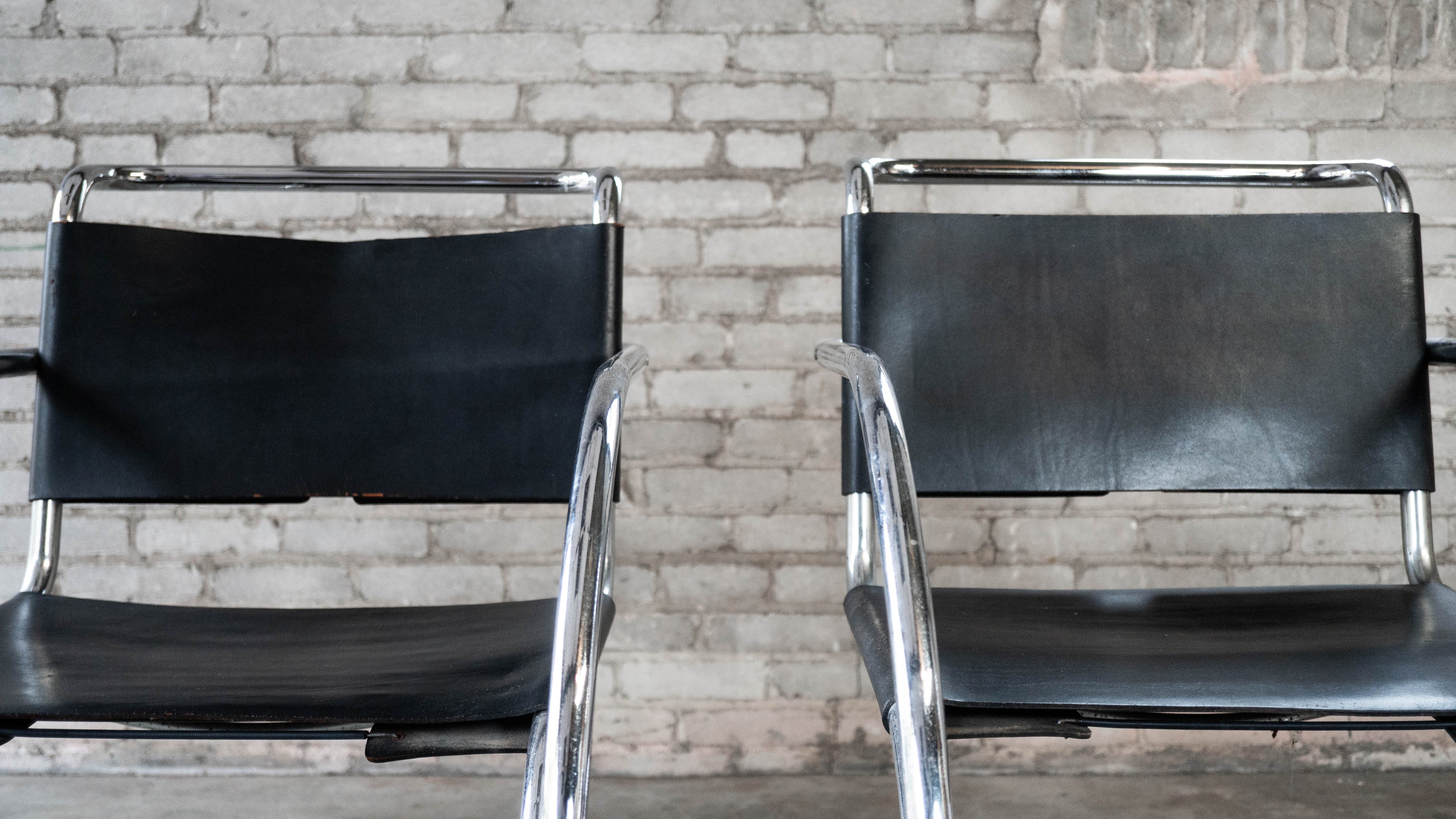 Vintage Mid Century Chairs Mies Van Der Rohe 'Mr20' Attr. Chairs - A Pair