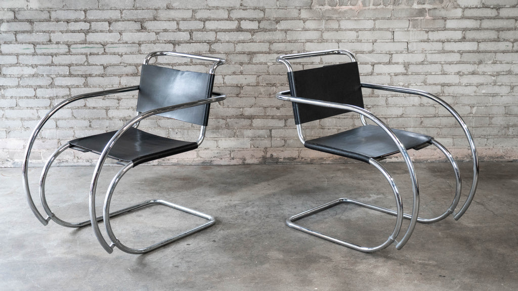 Vintage Mid Century Chairs Mies Van Der Rohe 'Mr20' Attr. Chairs - A Pair