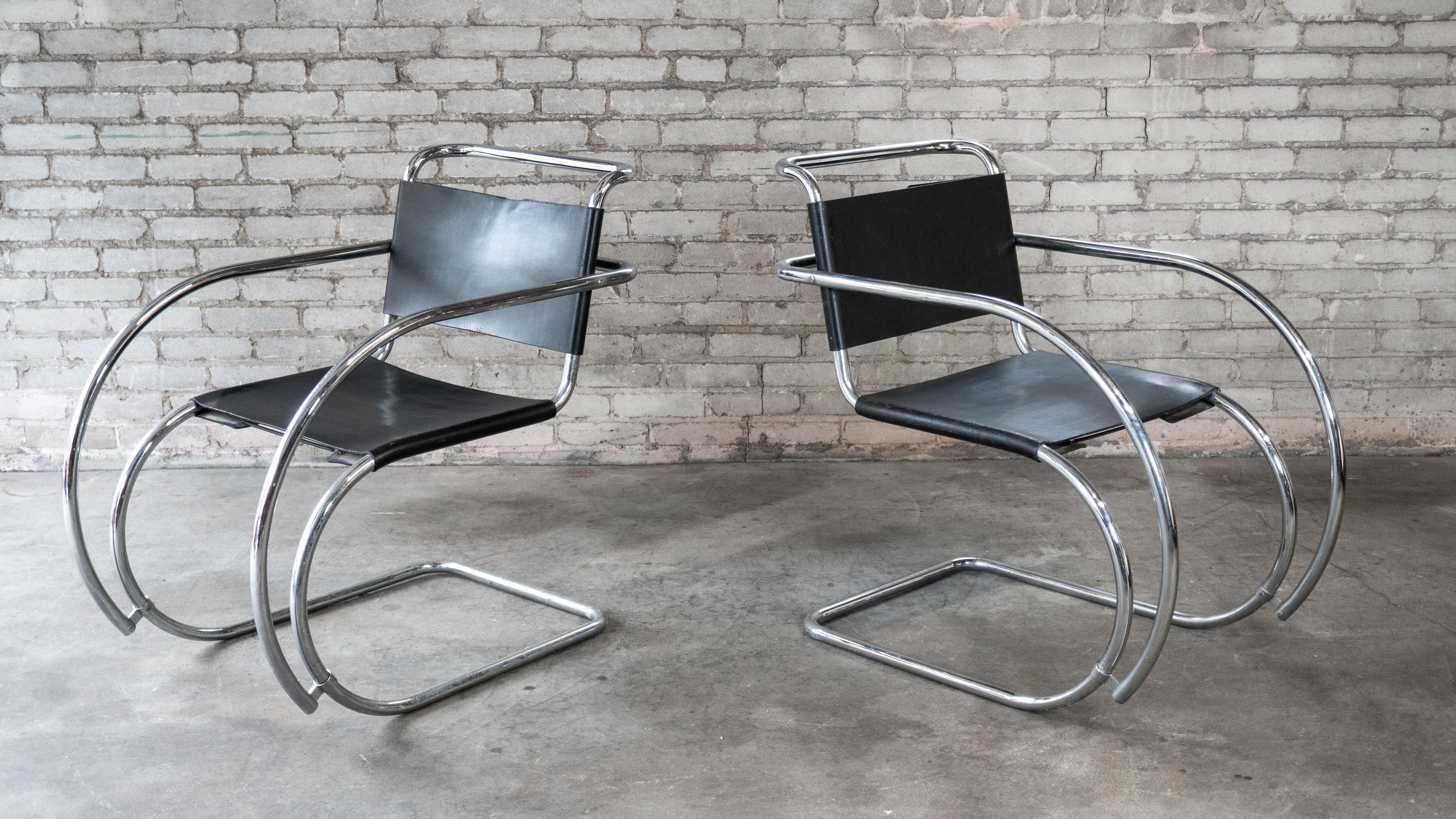 Vintage Mid Century Chairs Mies Van Der Rohe 'Mr20' Attr. Chairs - A Pair
