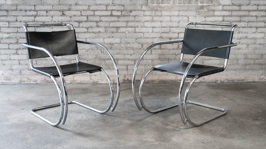 Vintage Mid Century Chairs Mies Van Der Rohe 'Mr20' Attr. Chairs - A Pair