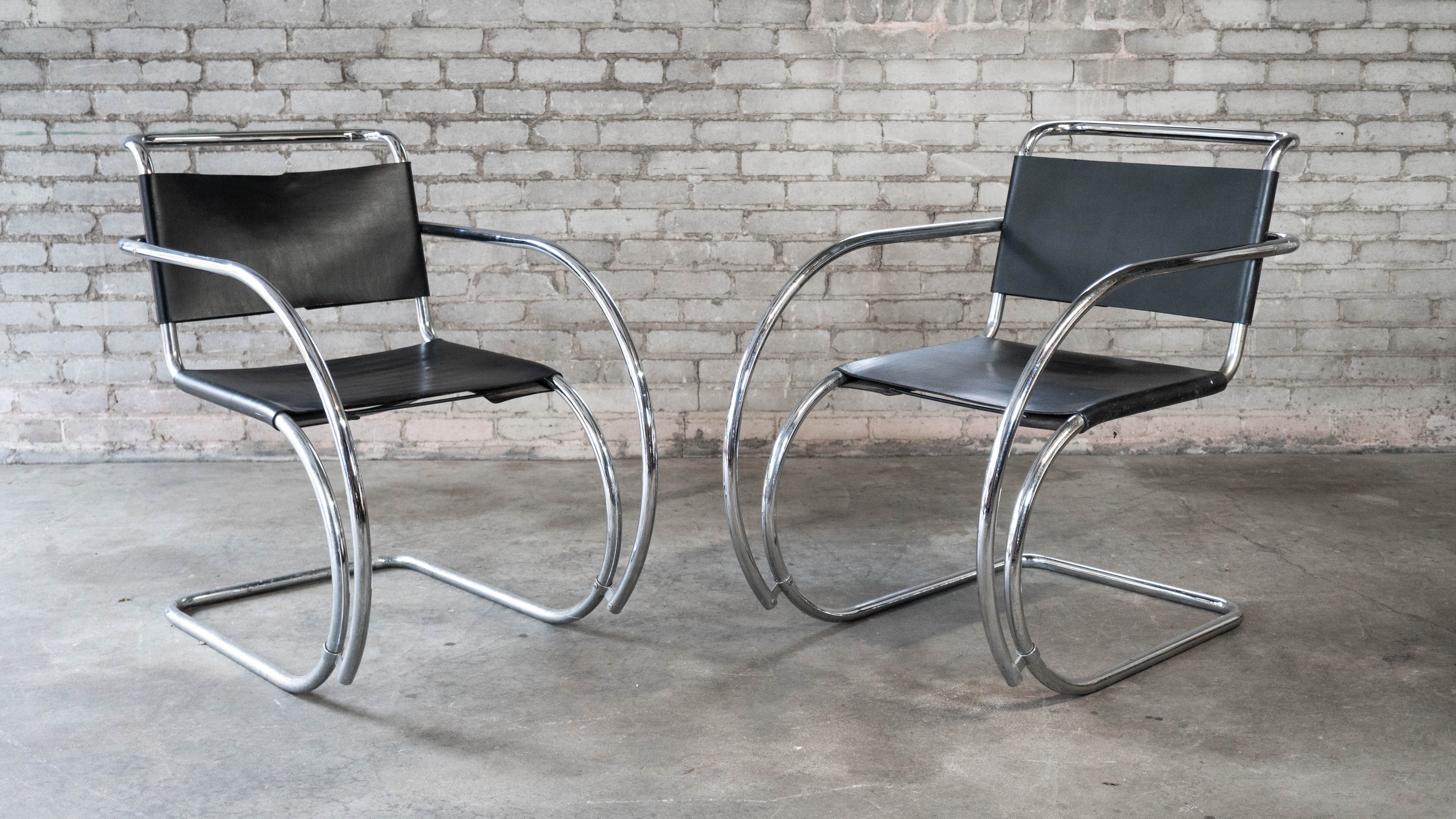 Vintage Mid Century Chairs Mies Van Der Rohe 'Mr20' Attr. Chairs - A Pair