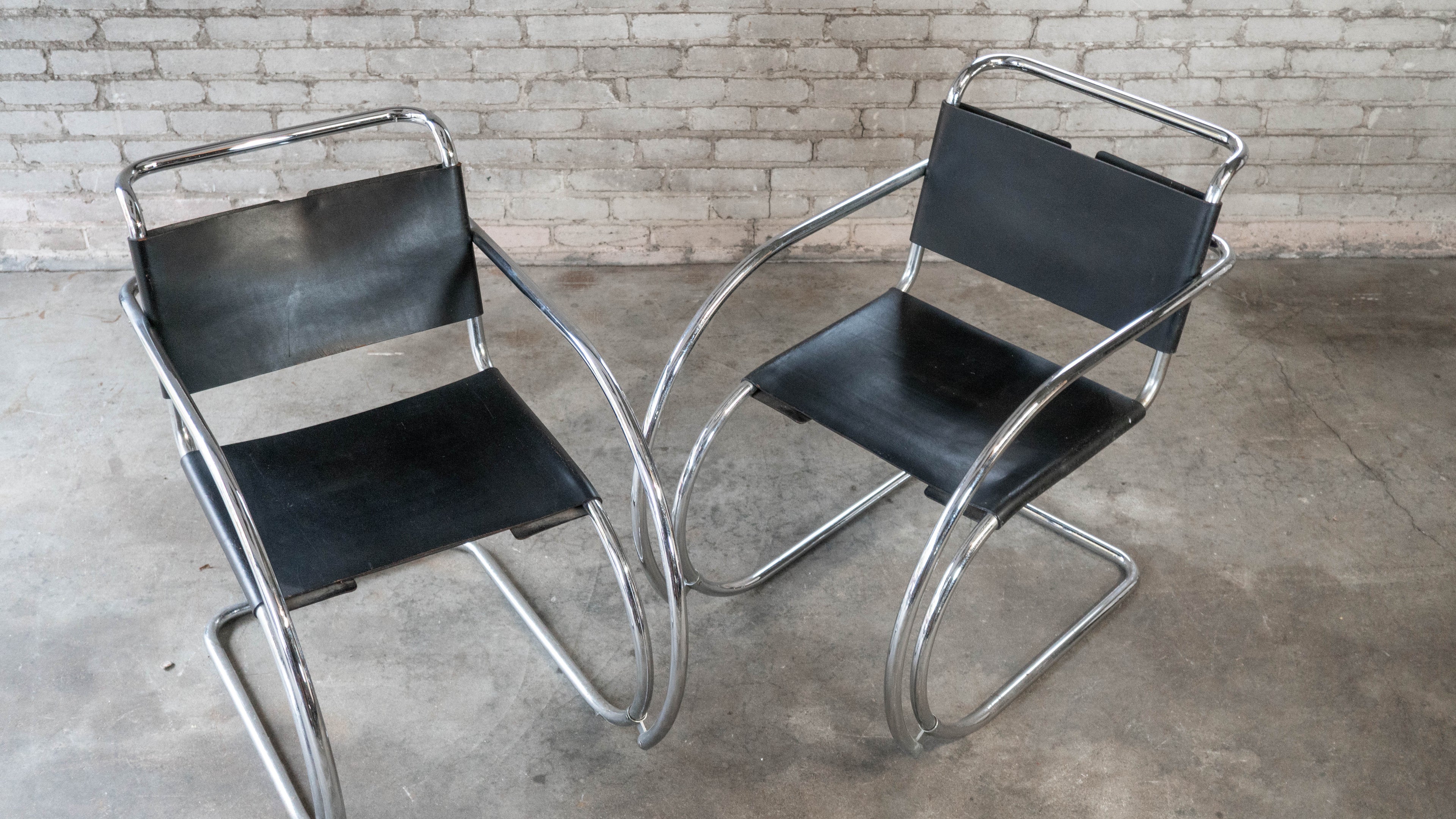 Vintage Mid Century Chairs Mies Van Der Rohe 'Mr20' Attr. Chairs - A Pair