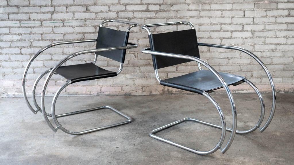 Vintage Mid Century Chairs Mies Van Der Rohe 'Mr20' Attr. Chairs - A Pair