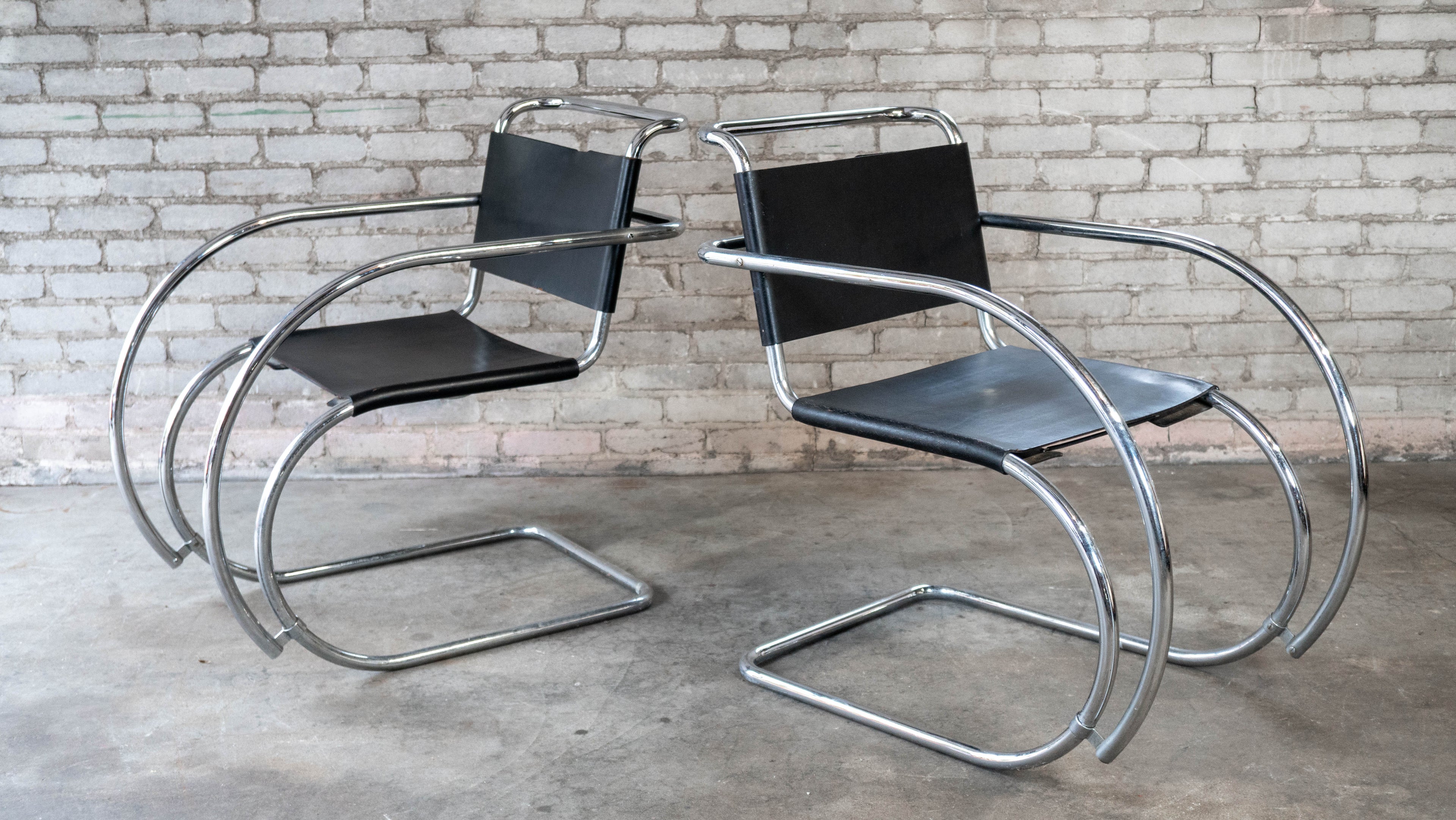 Vintage Mid Century Chairs Mies Van Der Rohe 'Mr20' Attr. Chairs - A Pair