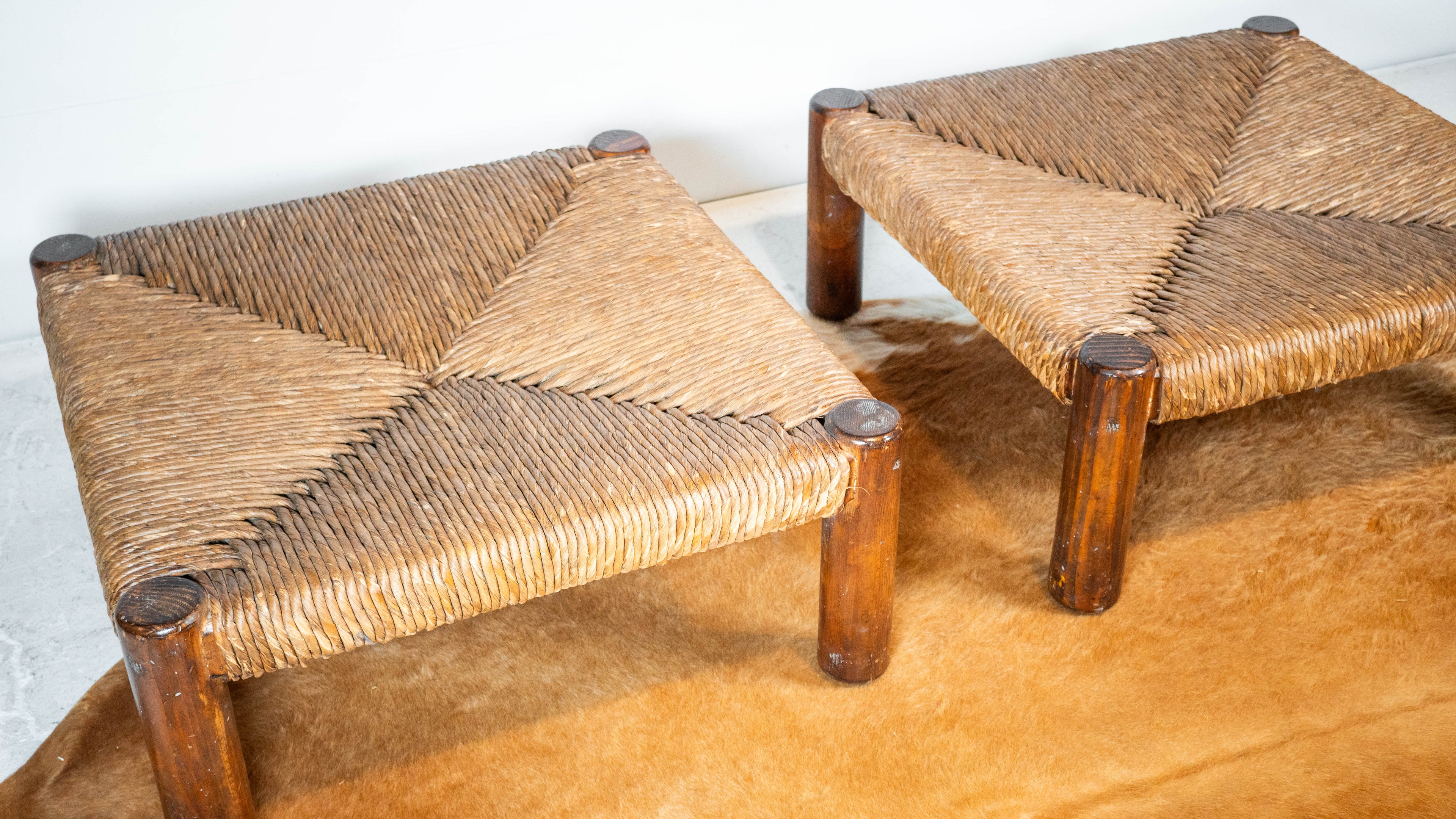 Rustic 'Montana' Ottomans by Michael Taylor for Kreiss