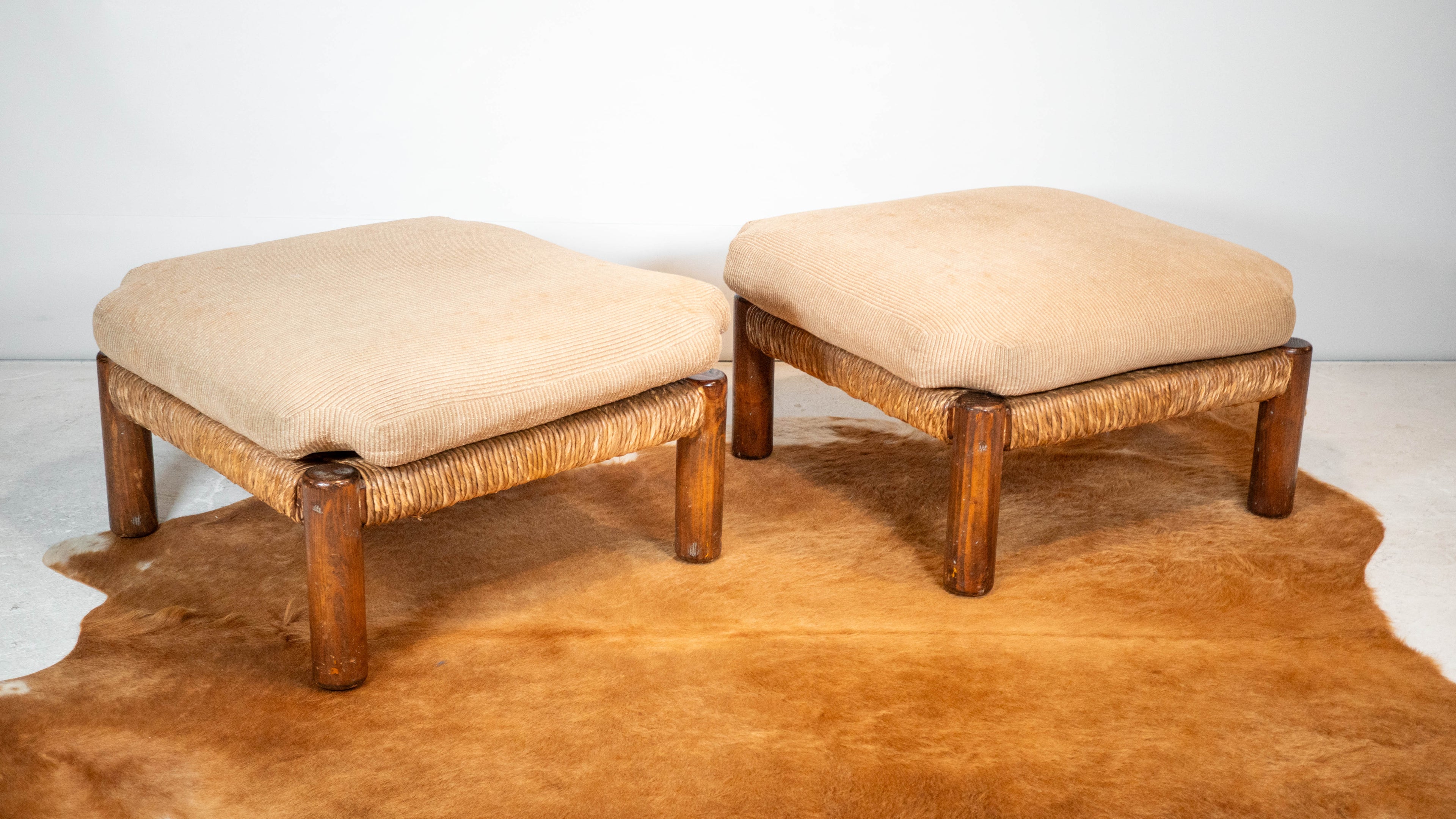 Rustic 'Montana' Ottomans by Michael Taylor for Kreiss